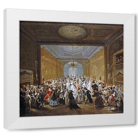 The Subscription Ball In The Haymarket White Modern Wood Framed Art Print by Grisoni, Giuseppe