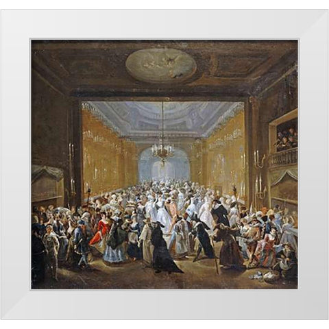 The Subscription Ball In The Haymarket White Modern Wood Framed Art Print by Grisoni, Giuseppe