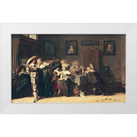 An Elegant Company Carousing In An Interior White Modern Wood Framed Art Print by Hals, Dirk