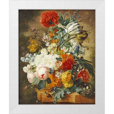 Tulips, An Opium Poppy, Hyacinths, Anemones, Auricolas, Convolvuli White Modern Wood Framed Art Print by Hendriks, Wybrand