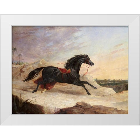 Arabs Chasing a Loose Arab Horse In An Eastern Landscape White Modern Wood Framed Art Print by Herring, John Frederick