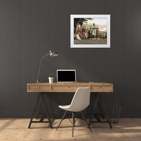 Penns Treaty With The Indians White Modern Wood Framed Art Print by Hicks, Edward