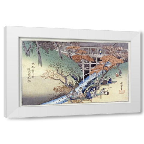 Red Maple Leaves at Tsuten Bridge White Modern Wood Framed Art Print by Hiroshige