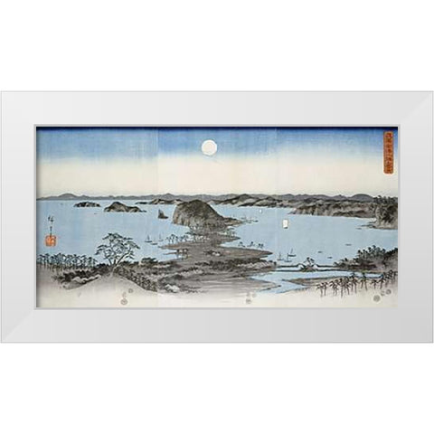 Night View of Kanazawa In Musashi Province White Modern Wood Framed Art Print by Hiroshige