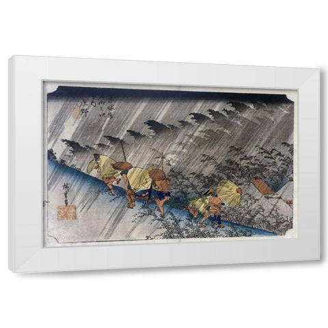 Driving Rain, Shono White Modern Wood Framed Art Print by Hiroshige