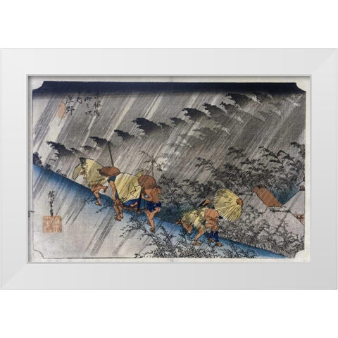 Driving Rain, Shono White Modern Wood Framed Art Print by Hiroshige