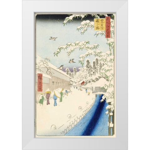 Yabu Street Below Atago White Modern Wood Framed Art Print by Hiroshige