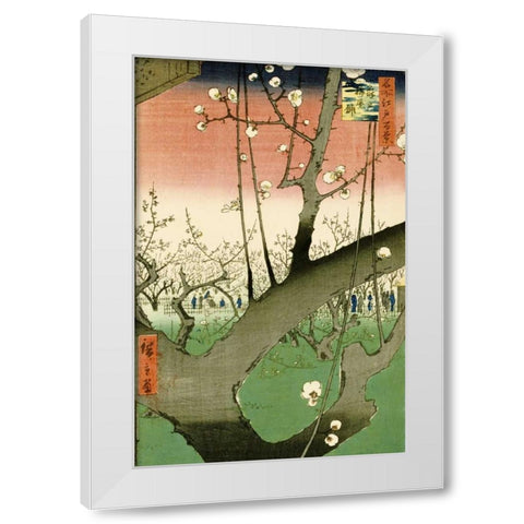 Plum Garden, Kameido White Modern Wood Framed Art Print by Hiroshige
