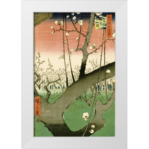 Plum Garden, Kameido White Modern Wood Framed Art Print by Hiroshige