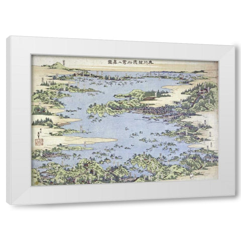 Map of Shiogama and Matsushima In Oshu White Modern Wood Framed Art Print by Hokusai
