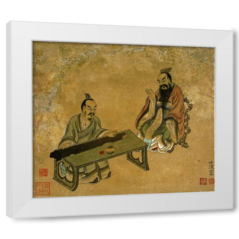 Playing The Qin For a Friend White Modern Wood Framed Art Print by Hongshou, Chen