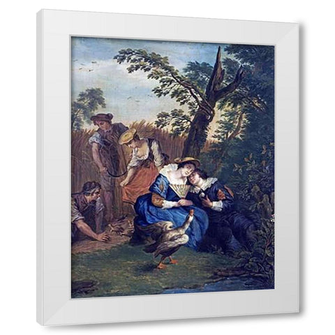 A Courting Couple Beneath a Tree White Modern Wood Framed Art Print by Horemans, Jan Josef