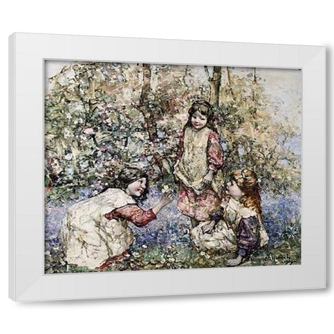 Gathering Primroses White Modern Wood Framed Art Print by Hornel, Edward Atkinson