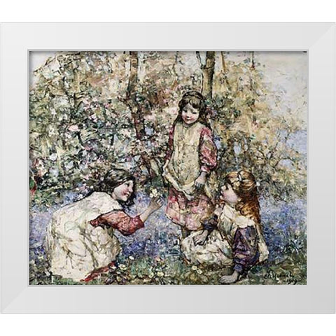 Gathering Primroses White Modern Wood Framed Art Print by Hornel, Edward Atkinson