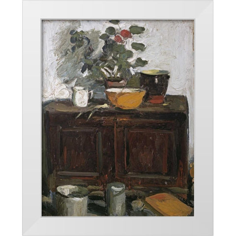 The Kitchen Dresser, Larkhall White Modern Wood Framed Art Print by Hunter, George Leslie