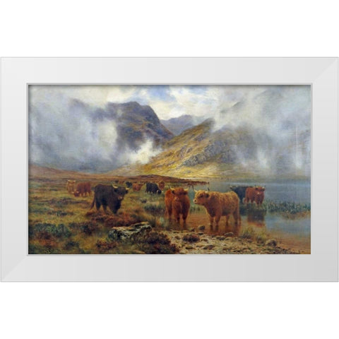 By Loch Treachlan, Glencoe, Morning Mists White Modern Wood Framed Art Print by Hurt, Louis Bosworth