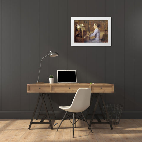 At The Piano White Modern Wood Framed Art Print by Jones, H.E
