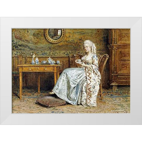 Afternoon Tea White Modern Wood Framed Art Print by Kilburne, George Goodwin