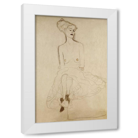 Seated Woman White Modern Wood Framed Art Print by Klimt, Gustav