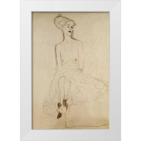Seated Woman White Modern Wood Framed Art Print by Klimt, Gustav