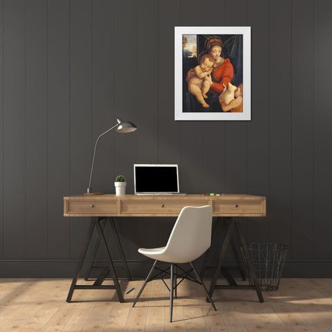 The Madonna With The Sleeping Child and The Infant Baptist White Modern Wood Framed Art Print by Lanino, Bernardino