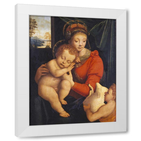 The Madonna With The Sleeping Child and The Infant Baptist White Modern Wood Framed Art Print by Lanino, Bernardino