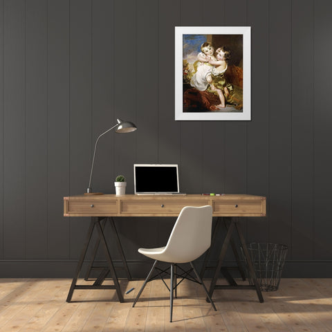 The Proffered Kiss White Modern Wood Framed Art Print by Lawrence, Thomas