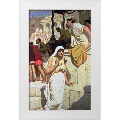 The Gladiators Wife White Modern Wood Framed Art Print by Leighton, Edmund Blair
