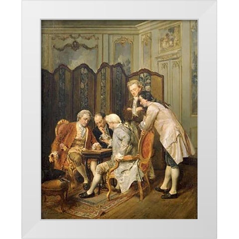 The Backgammon Players White Modern Wood Framed Art Print by Escosura, Ignacio Leon