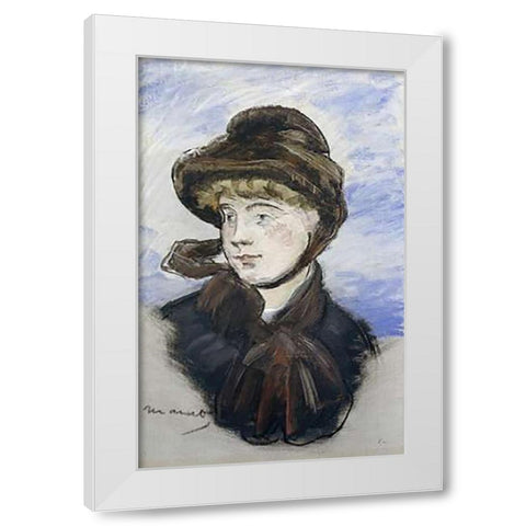 Young Girl in a Brown Hat White Modern Wood Framed Art Print by Manet, Edouard