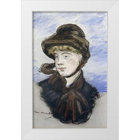 Young Girl in a Brown Hat White Modern Wood Framed Art Print by Manet, Edouard