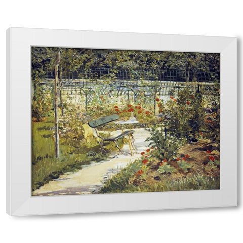 The Bench, Garden at Versailles White Modern Wood Framed Art Print by Manet, Edouard