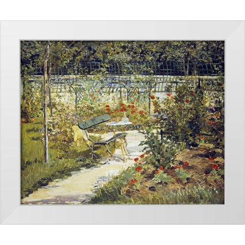 The Bench, Garden at Versailles White Modern Wood Framed Art Print by Manet, Edouard