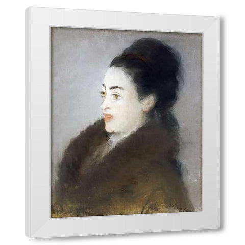 Woman in a Fur Coat in Profile White Modern Wood Framed Art Print by Manet, Edouard