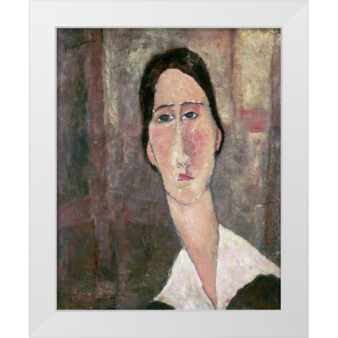 Portrait of Jeanne Hebuterne White Modern Wood Framed Art Print by Modigliani, Amedeo
