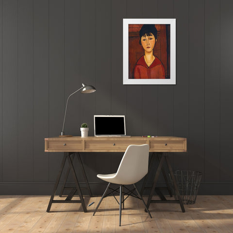 Head of a Young Girl White Modern Wood Framed Art Print by Modigliani, Amedeo