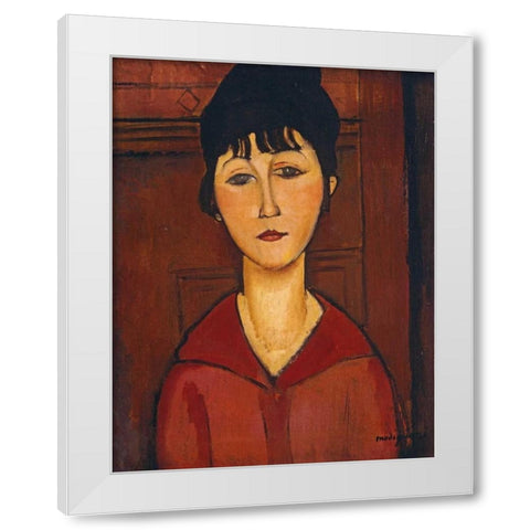 Head of a Young Girl White Modern Wood Framed Art Print by Modigliani, Amedeo