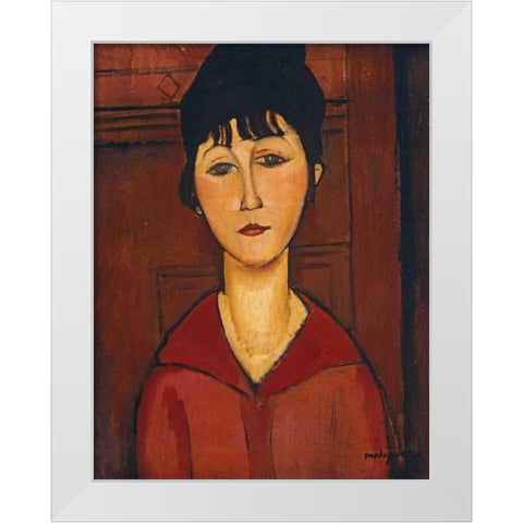 Head of a Young Girl White Modern Wood Framed Art Print by Modigliani, Amedeo