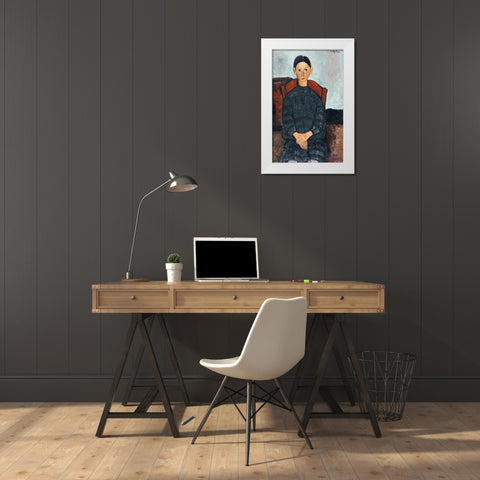 Young Girl With a Black Apron White Modern Wood Framed Art Print by Modigliani, Amedeo