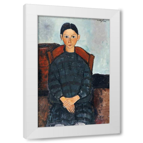 Young Girl With a Black Apron White Modern Wood Framed Art Print by Modigliani, Amedeo