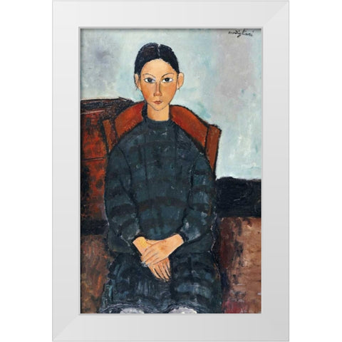 Young Girl With a Black Apron White Modern Wood Framed Art Print by Modigliani, Amedeo