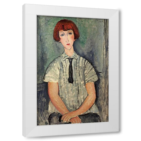 Young Girl In a Striped Shirt White Modern Wood Framed Art Print by Modigliani, Amedeo