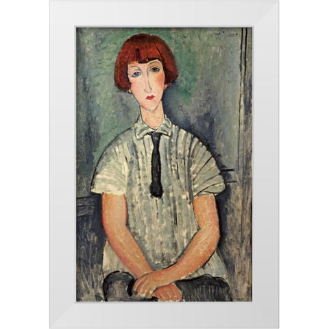 Young Girl In a Striped Shirt White Modern Wood Framed Art Print by Modigliani, Amedeo