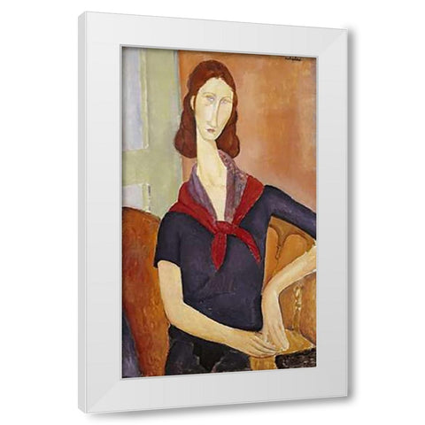 Jeanne Hebuterne (with a Scarf) White Modern Wood Framed Art Print by Modigliani, Amedeo