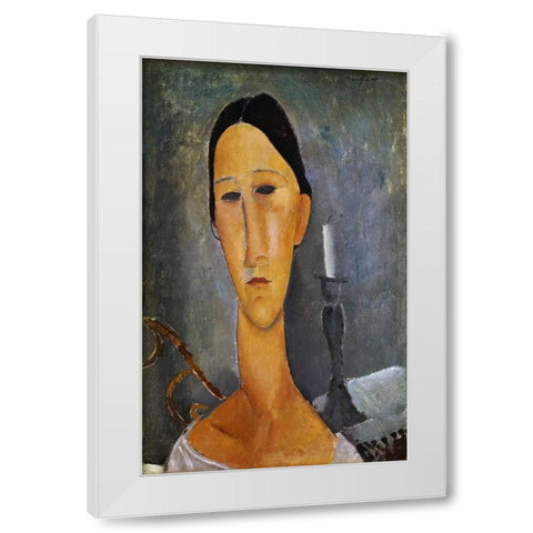 Hanka Zborowska with a Candlestick White Modern Wood Framed Art Print by Modigliani, Amedeo