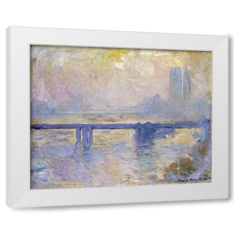 Charing Cross Bridge White Modern Wood Framed Art Print by Monet, Claude