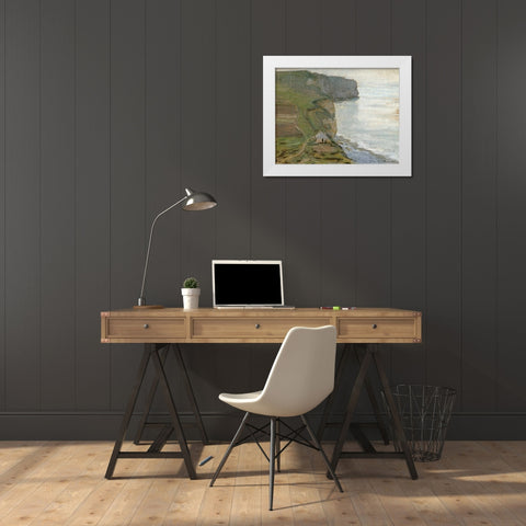 Cap dAntifer, Etretat White Modern Wood Framed Art Print by Monet, Claude