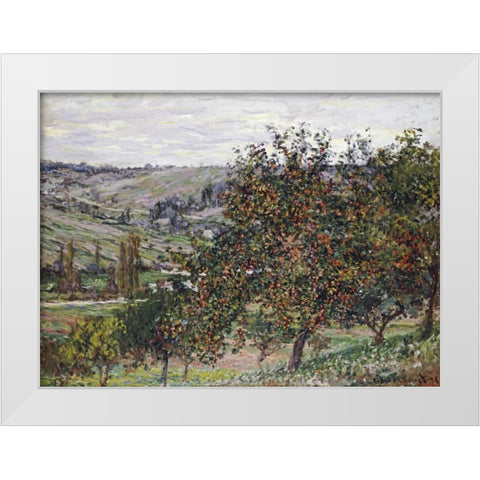 Apple Trees Near Vetheuil, 1878 White Modern Wood Framed Art Print by Monet, Claude
