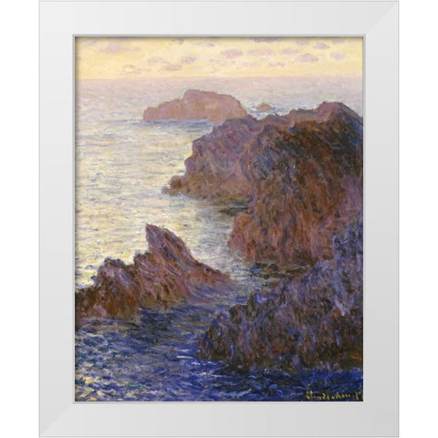 Rocky Point at Port-Goulphar, 1886 White Modern Wood Framed Art Print by Monet, Claude
