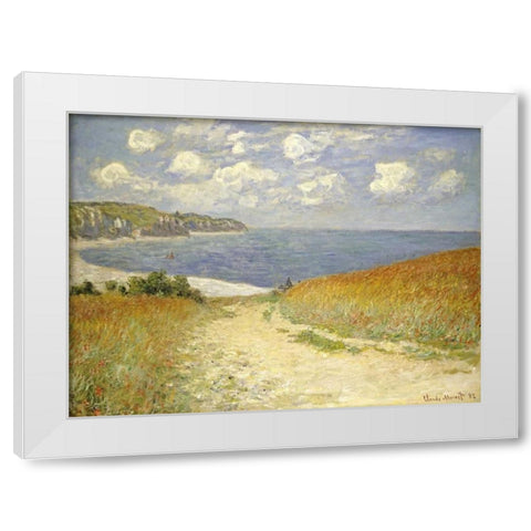Path through the Wheat Fields at Pourville, 1882 White Modern Wood Framed Art Print by Monet, Claude